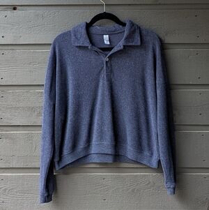 Alternative Apparel Navy Blue Terry Cloth Long Sleeve Polo Shirt XS